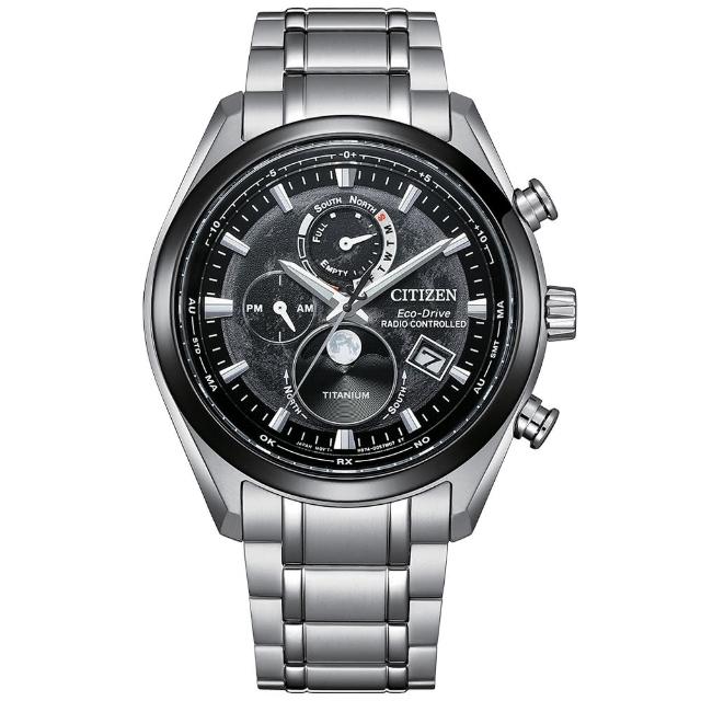 【CITIZEN 星辰】GENTS系列 光動能月相電波腕錶/黑月43mm(BY1018-80E)