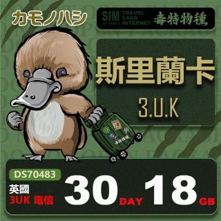 【platypus 鴨嘴獸】3UK 斯裡蘭卡 30天18GB 上網絡卡(支援 歐亞美、法國、奧地利、瑞士、挪威 等多國通用)
