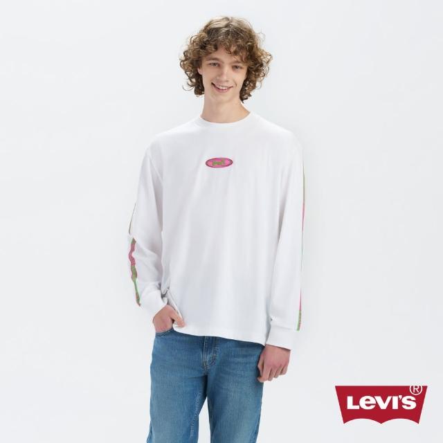 【LEVIS 官方旗艦】男款 寬鬆版長袖T恤 / Y2K復古Logo X 側邊條 白 熱賣單品 A6145-0001