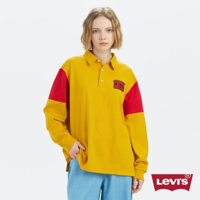 【LEVIS 官方旗艦】女款 美式學院風寬鬆版長袖Polo衫 / 絨面徽章Logo 熱賣單品 A5057-0000