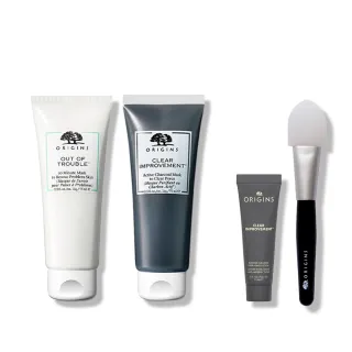 【ORIGINS 品木宣言】黑白抗痘面膜組(抗痘面膜75ml+泥娃娃活性碳面膜75ml/控油抗痘)