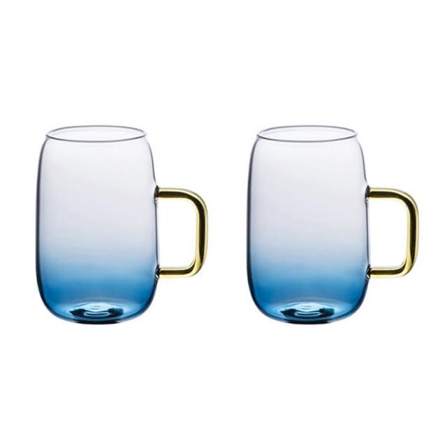 【KOTI 日安生活】藍色漸層耐熱玻璃水杯2入組(茶杯酒杯280ml)