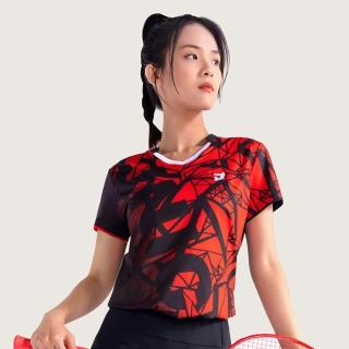 【JNICE 久奈司】女版紅鑽羽球 競技衫 排汗衫 運動上衣 運動服 羽球服 大賽服-黑紅(JT-971W-BK)