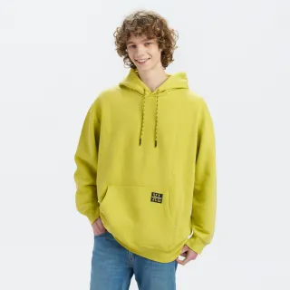 【LEVIS 官方旗艦】男款 XL版重磅刷毛口袋帽T/精工漂染工藝/420GSM厚棉 黃橄欖 熱賣單品 A3306-0001