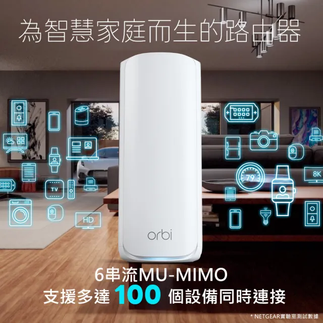 【NETGEAR】2入 ★ WiFi 7 三頻 BE11000 Mesh 1.5GHz四核 + 2GB RAM 路由器/分享器(Orbi RBE772)