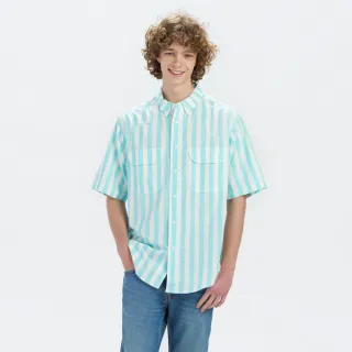 【LEVIS 官方旗艦】滑板系列 男女同款 街頭寬鬆版短袖條紋襯衫 上衣 熱賣單品 A4329-0000