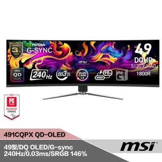 【MSI 微星】MPG 491CQPX QD-OLED 49型 曲面電競顯示器(4K/DQ-OLED/240Hz/DP+HDMI+Type C/G-Sync)