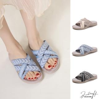 【J&H collection】戶外海灘交叉編織厚底拖鞋(杏色 / 黑色 / 藍色)