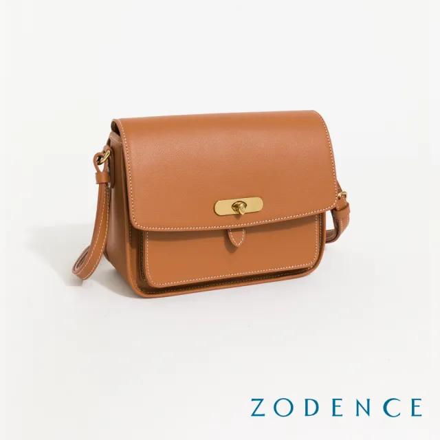 【ZODENCE 佐登司】RENEE進口真皮水滴釦方型斜背包(暖駝)