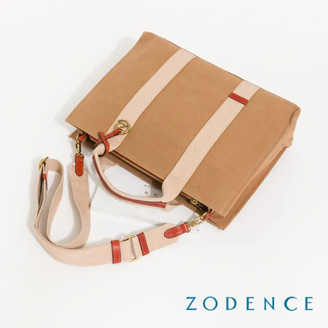 【ZODENCE 佐登司】SAFARI恆彩帆布商務休閒手提斜背方包-大(駝)