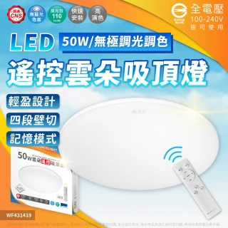 【DanceLight 舞光】1入組 LED 50W 雲朵 遙控吸頂燈 四段壁切 無極調光調色 全電壓(D-CEN50DM)