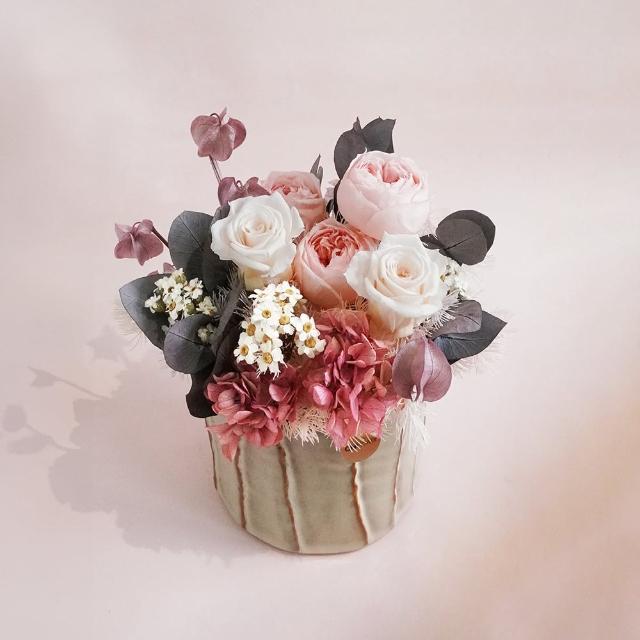【CNFlower 西恩】母親節限定 幸福光暈 恆星花禮 杏粉(永生花/浪漫/驚喜/居家擺飾)