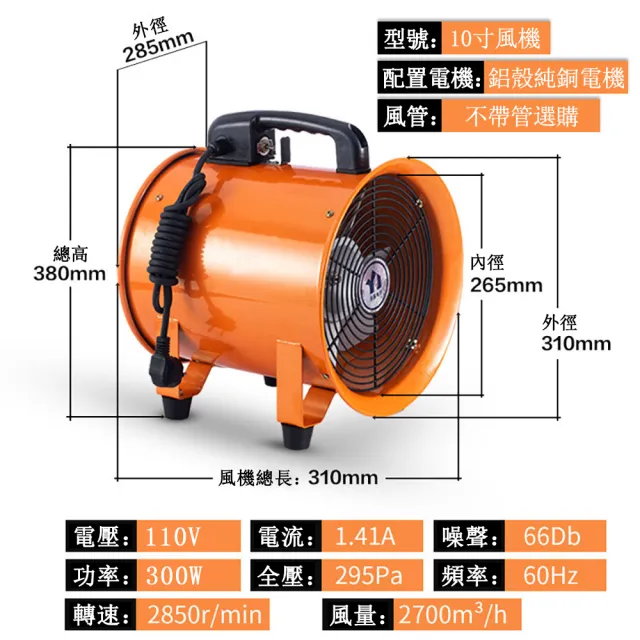 【巧可】10寸超強風排風扇 鼓風機 廚房抽風扇 防油防潮防水大功率道風機