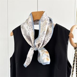 【JC Collection】高質感氣質柔軟純蠶絲玉蘭花蝴蝶圖四季百搭長絲巾(墨綠色)