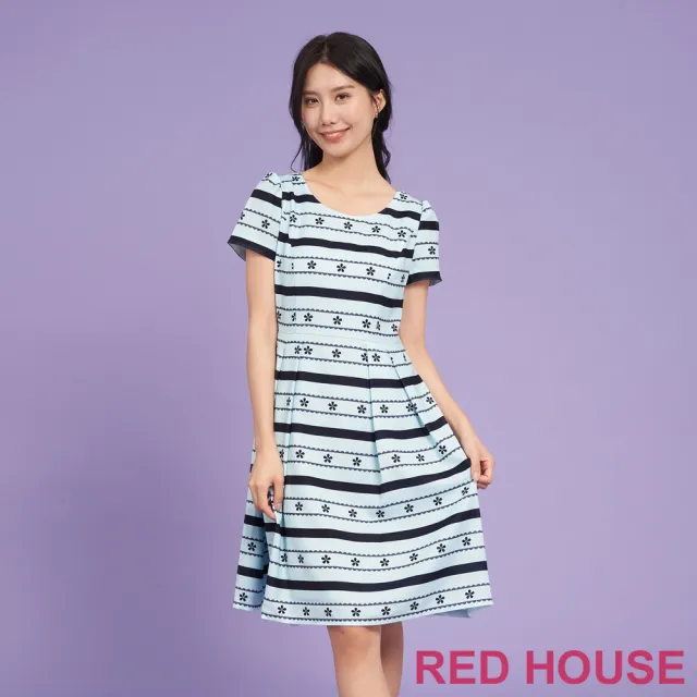 【RED HOUSE 蕾赫斯】甜美花朵條紋印花洋裝(淺綠色)