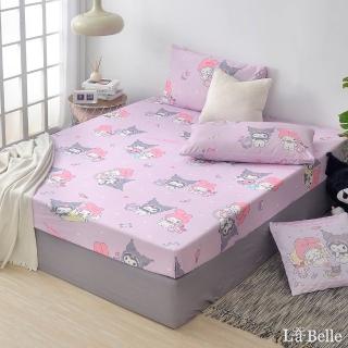 【格蕾寢飾】La Belle 三麗鷗授權 My Melody & KUROMI白粉天使 海島針織床包枕套組(雙人150X186CM)