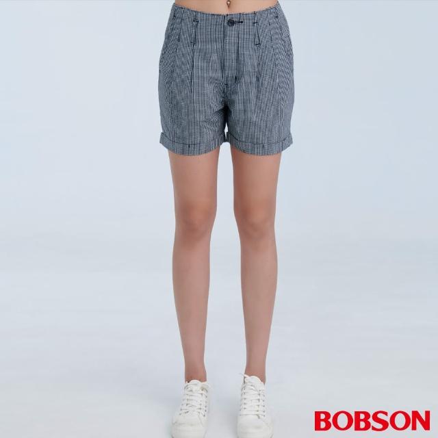 【BOBSON】女款打褶格紋短褲(293-87)