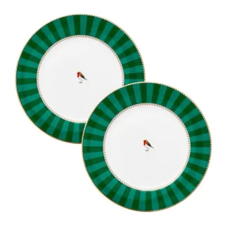 【PIP STUDIO】雙12 買一送一★Love Birds 翠綠條紋餐盤21cm(2入/個人早餐盤)