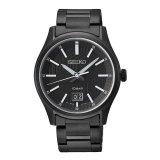【SEIKO 精工】質感刻紋時尚腕錶-黑(SUR515P1)