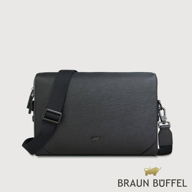 【BRAUN BUFFEL 德國小金牛】台灣總代理 斯萊特-A 橫式斜背包-黑色(BF565-62-BK)