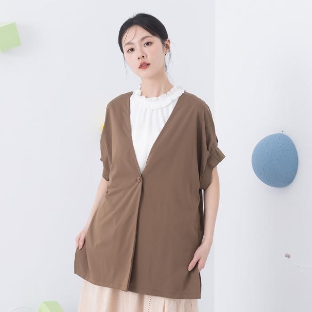 【MOSS CLUB】打褶袖口俐落造型短袖外套(黑 咖)