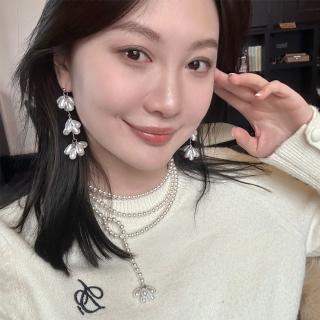 【LEEHER】女生/耳環/飾品/項鍊/珍珠項鍊/垂墜耳環/韓風/花朵/串珠/珍珠耳環/耳夾耳環/鎖骨鍊/
