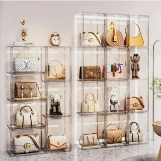 【FL 生活+】潮玩全透明3層可選自由調整磁吸門展示盒-大型款(展示架/展示盒/模型收納/扭蛋/模型公仔/A_496)