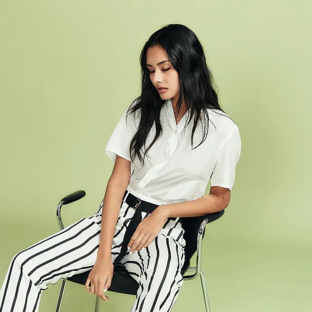 【ICHE 衣哲】Cop.Copine法式簡約風條紋顯瘦直筒造型長褲