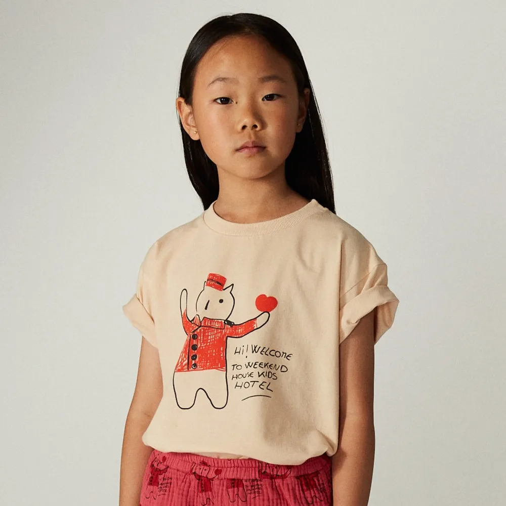【weekend house kids】迎賓小貓短袖上衣(米色)