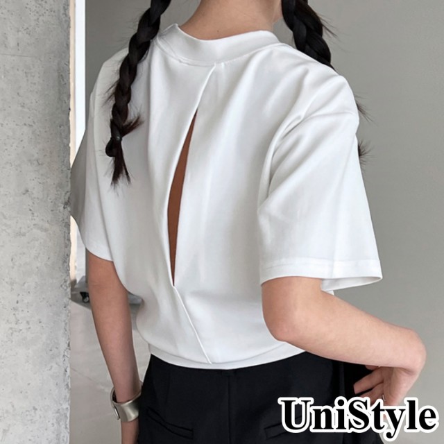 【UniStyle】露背短袖T恤 韓版收腰顯瘦後背鏤空上衣  女 UV2638(白)