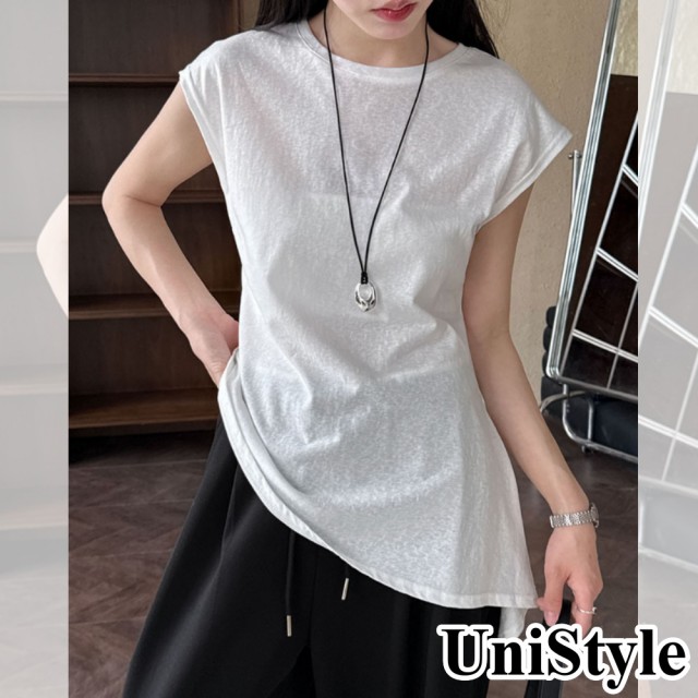 【UniStyle】系帶短袖T恤 韓版修身不規則下襬上衣  女 UV2626(白)