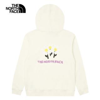 【The North Face 官方旗艦】北面女款米白色舒適大尺寸花朵印花設計長袖帽T｜88G0QLI
