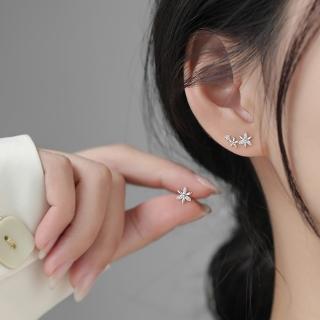 【Emi 艾迷】韓系美好花朵不對稱鋯石 耳環 925銀針