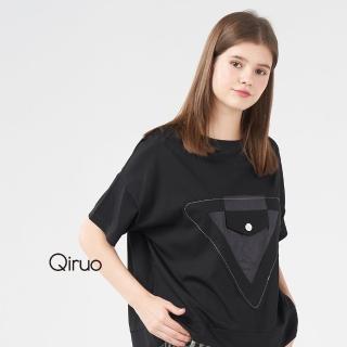【Qiruo 奇若名品】春夏專櫃黑色短袖上衣2016A 時尚倒三角形(M-L)
