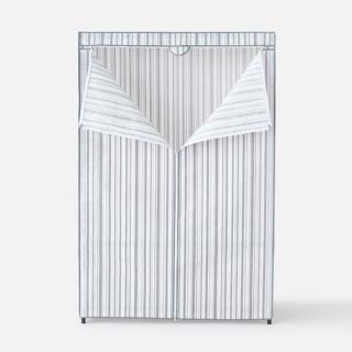 【特力屋】組合 鍍鉻三層衣架+灰白條紋防塵衣櫥套 122X46X180公分(衣櫥 收納架)