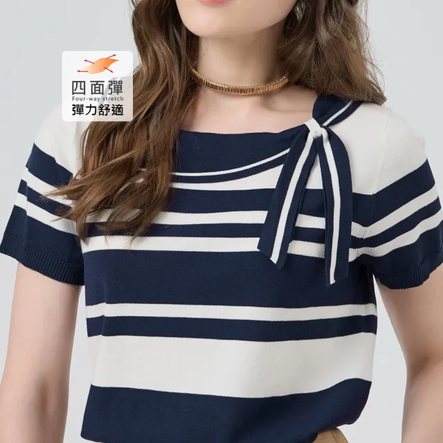 【ILEY 伊蕾】翻領撞色萊賽爾針織上衣(深藍；M-2L；1251455012)