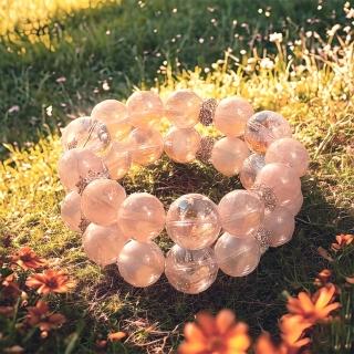 【MoonDy】水晶手鍊 手鍊 飾品 天然粉雪花幽靈 天然水晶 粉水晶 單圈手鍊 圓珠手串 女生手鍊 串