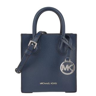 【Michael Kors】MERCER系列 金字LOGO 荔枝紋皮革 肩背/手提/斜背 肩揹包 琴譜包(深邃藍/小款)