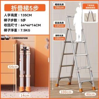 【w富士峰旗艦店】全鋁人字梯 五步 適用3.3m(人字梯 多功能梯 鋁合金梯 折疊梯 伸縮梯 升降梯 預購15天)