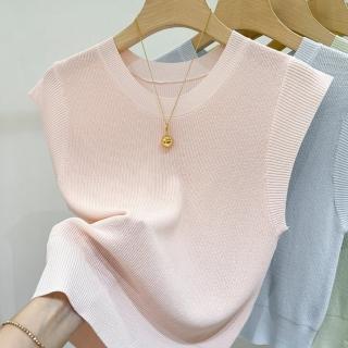 【Paiya 派亞】冰絲針織衫女春夏背心女簡約修身顯瘦坎肩圓領打底衫無袖上衣(均碼S-2XL可穿)