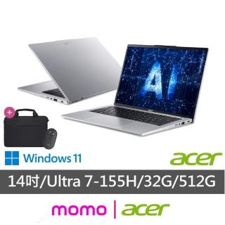 【Acer 宏碁】筆電包/滑鼠組★14吋Ultra7效能筆電(Swift Go/EVO/SFG14-73-76K0/Ultra 7-155H/32G/512G/W11)