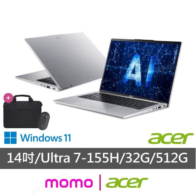 【Acer 宏碁】筆電包/滑鼠組★14吋Ultra7效能筆電(Swift Go/EVO/SFG14-73-76K0/Ultra 7-155H/32G/512G/W11)