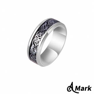 【A MARK】鈦鋼戒指 龍紋戒指/潮流龍紋百搭個性316L鈦鋼戒指(A款 銀胚黑底銀片)