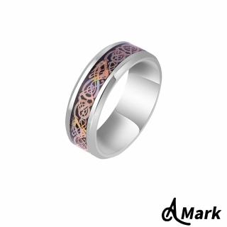 【A MARK】鈦鋼戒指 龍紋戒指/潮流龍紋百搭個性316L鈦鋼戒指(C款 銀胚黑底彩片)