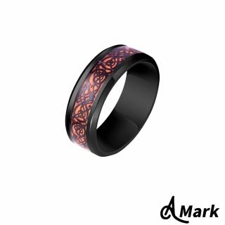 【A MARK】鈦鋼戒指 龍紋戒指/潮流龍紋百搭個性316L鈦鋼戒指(M款 黑胚橘底黑片)