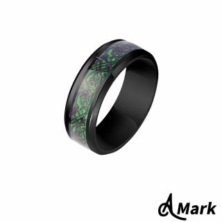 【A MARK】鈦鋼戒指 龍紋戒指/潮流龍紋百搭個性316L鈦鋼戒指(J款 黑胚綠底黑片)