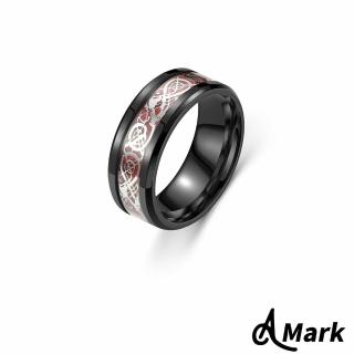 【A MARK】鈦鋼戒指 龍紋戒指/潮流龍紋百搭個性316L鈦鋼戒指(R款 黑胚紅底銀片)