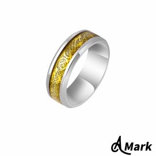 【A MARK】鈦鋼戒指 龍紋戒指/潮流龍紋百搭個性316L鈦鋼戒指(F款 銀胚金底金片)