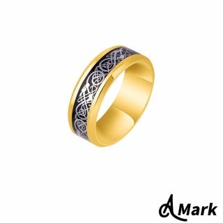 【A MARK】鈦鋼戒指 龍紋戒指/潮流龍紋百搭個性316L鈦鋼戒指(T款 金胚黑底銀片)