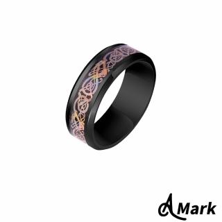 【A MARK】鈦鋼戒指 龍紋戒指/潮流龍紋百搭個性316L鈦鋼戒指(O款 黑胚黑底彩片)